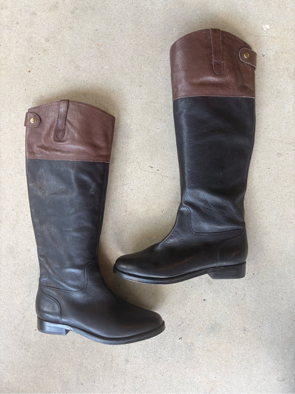 Lauren Ralph Lauren Women's Black and Brown Tall Leather Riding Jenessa Boots 6